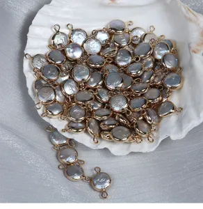 Détail de pendentif perle d'eau douce baroque à double anneau pour vos bijoux DIY art