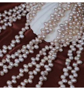 Detailed view of pink freshwater rice pearls, semi-finished DIY jewelry making beads material.