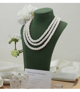 Mehrsträngige Süßwasser Reisperlen Halskette vintage handgemachter Luxus Damenschmuck