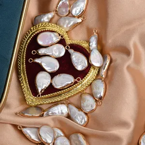 Colgantes de perlas barrocas naturales con borde dorado accesorios de joyería diy