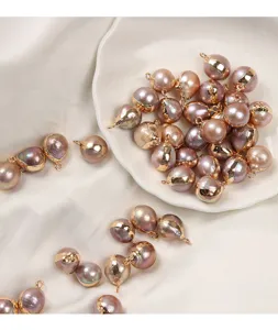 Gros perle d'eau douce baroque naturel lunette plaquée or pendentif bijoux accessoires