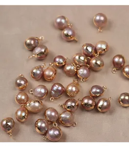 Breloques pendentifs en perles d'eau douce baroques bordées d'or pour bijoux DIY boucles