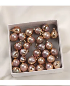 Pendentif en perle baroque d'eau douce naturelle doré pour la fabrication de bijoux