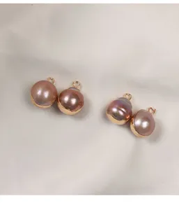 Perle d'eau douce naturelle plaquée or pendentif unique DIY boucles d'oreilles accessoires.