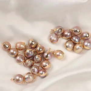 Pendentifs de perles baroques d'eau douce naturelles avec bords dorés pour boucles d'oreilles DIY.
