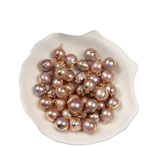 Perle d'eau douce baroque naturelle pendentif serti doré Edison accessoires boucles d'oreilles