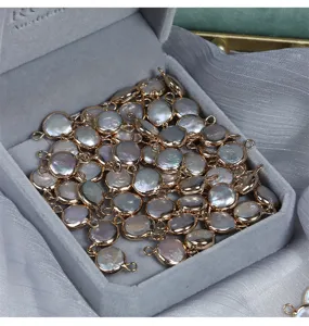 9-10mm perle d'eau douce baroque ronde double boucle monture cuivre plaque or composants de bijoux DIY