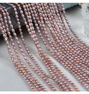Natürliche Süßwasserperlen Stränge 3-3.5mm rosa Reisperlen DIY Schmuckherstellung Bastelmaterial