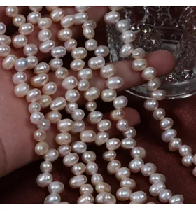 Natural freshwater pearl strands, 6mm pinkish rice beads for DIY jewelry making crafts.
