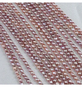 Natürliche 3-3.5mm rosa Süßwasser Reisperlen lose Stränge für DIY Schmuckherstellung Basteln.