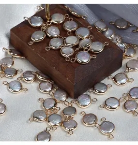 9-10mm perles d'eau douce baroques rondes double anneau cuivre plaqué or accessoires bijoux DIY