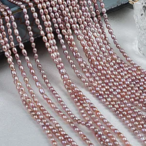 Natürliche rosafarbene Süßwasser Reiskorn Perlen Stränge 3-3.5mm lose Perlen für DIY Schmuck.