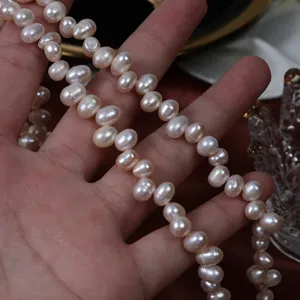 6mm natural freshwater pearl rice beads semi-finished diy handmade jewelry making strand main view