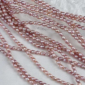 3-3.5mm natürliche rosa Süßwasser Reiskorn Perlenstränge für DIY handgemachte Schmuckherstellung