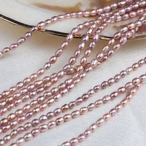 Natürliche 3-3.5mm rosa Süßwasser Reiskorn Perlen Stränge für DIY handgemachte Schmuckherstellung.