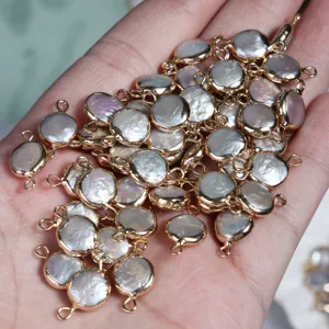 9-10mm rond double anneau serti perle d'eau douce baroque plaqué or composants de bijoux diy