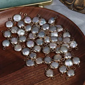 9-10mm Rond Double Boucle Lunette Baroque Perle D'Eau Douce Naturelle Cuivre Or DIY Bijou