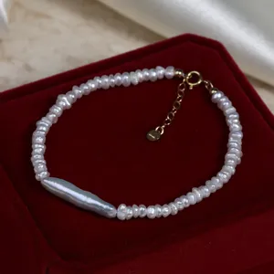 Handgemachte Barock Süßwasserperlen Armband minimalistisch 14k vergoldet Schmuck für Damen