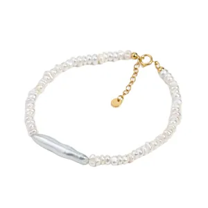 Handgemachte barocke Süßwasserperlen Armband minimalistisch 14k vergoldet Schmuck chic
