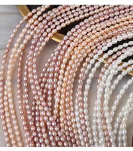 Filo di perle d'acqua dolce naturali, perle di riso ovali 4.5-5mm per gioielli fai da te, 38cm.