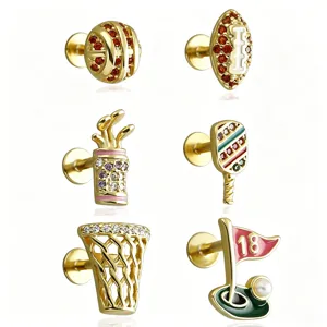 Orecchini a perno con vite piatta in argento 925 zircone stile sportivo dettaglio