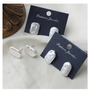 Elegant natural freshwater pearl rectangular stud earrings with sterling silver needle.