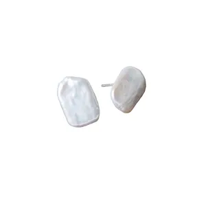 Natural freshwater baroque pearl stud earrings with 925 silver posts for daily wear.