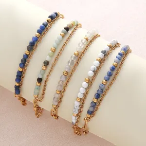 Gold-plated stainless steel natural stone double layer chain bracelet fashion jewelry main view