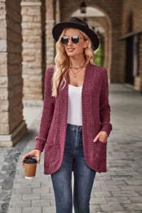 Womens casual long sleeve open front solid ribbed cardigan sweater knit outerwear autumn fashion