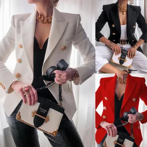 Women double-breasted blazer elegant slim office jacket multi-color stylish outerwear