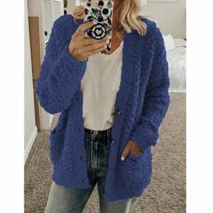 Women Casual Fuzzy Cardigan Open Front Long Sleeve Teddy Coat Winter Outerwear Plus Size