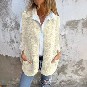 Donna inverno accogliente pile sherpa gilet bottoni capospalla giacca casual senza maniche
