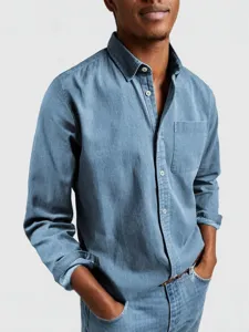 Herren Casual Baumwolle Langarm Hemd Revers Einfarbig Button-Down Hemd Atmungsaktiv Komfortabel Herren Top Für Vier Jahreszeiten