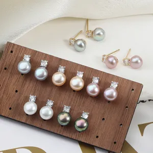 Süßwasserperle Ohrstecker Mit 925 Sterling Silber Ohrstecker-Stift Elegante Strass Eingelegt Knopfform Schmuck Für Damen