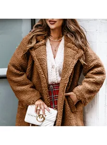Women's fuzzy teddy fleece coat autumn winter long sleeve lapel casual plush outerwear