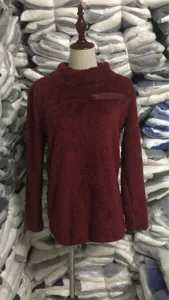 Womens fleece turtleneck sweater with chest zipper, cozy autumn winter thermal pullover top.