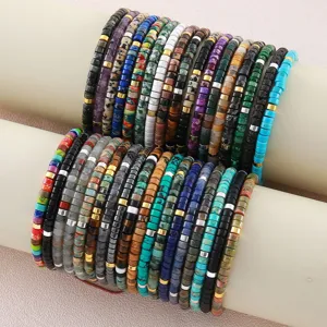 Bracciali con perline heishi in pietra naturale multicolore, stili tessuti geometrici regolabili.
