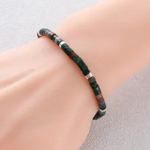 Natural stone cylindrical bead bracelet with stainless steel spacers, stylish men's jewelry.