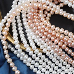 Perle d'Acqua Dolce Naturali a Forma di Uovo Filo di Perle Lisce per Creazione di Gioielli Fai-da-te Collane Braccialetti Accessori Senza Chiusura