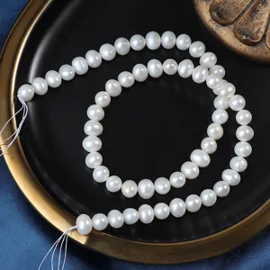 Filo di perle d'acqua dolce bianche a forma di uovo da 7mm naturale per creazione gioielli