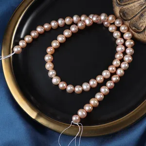 Collana di perle d'acqua dolce naturali, perle ovali rosa 7mm, filo da 40-41 cm per gioielli