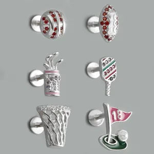 Orecchini a perno con vite posteriore piatta in argento 925 stile sportivo zirconi.
