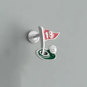 Orecchino a perno bandiera golf in argento sterling smaltato 18 gioiello sportivo chic