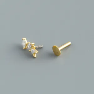 Detailed macro view of S925 sterling silver flat back stud with marquise zircons