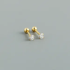 Orecchini minimalisti in argento sterling S925 con zircone cubico singolo scintillante.