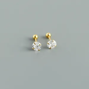 Orecchini minimalisti in argento 925 con zircone e chiusura a vite per uso quotidiano.