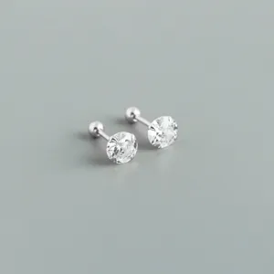 Orecchini a lobo minimalisti in argento sterling 925 con zircone cubico e chiusura a vite.
