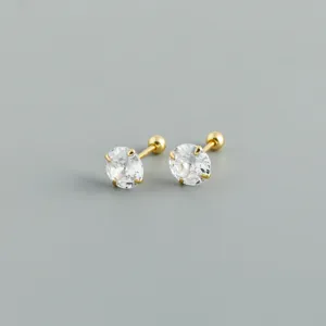 Orecchini a perno in argento sterling 925 con zircone cubico rotondo elegante chic