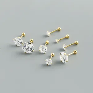 Orecchini a lobo in argento sterling S925 zircone rotondo chiusura a vite diverse