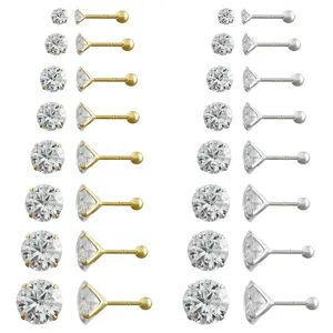 Orecchini a Bottone in Argento Sterling 925 Zirconia per Donna Orecchini Semplici a Quattro Griffe con Chiusura a Vite Gioielli Rotondi Geometrici